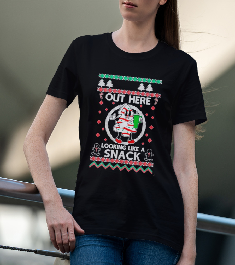 Out Here Looking Like A Snack Cookie Christmas Sweater With Gingerbread And Candy Canes T-Shirt