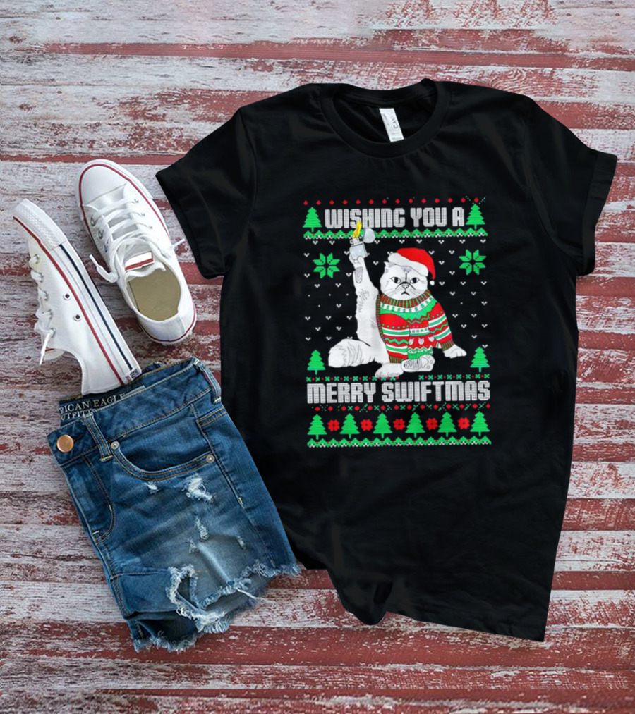 Wishing You A Merry Swiftmas Cat Santa Ugly Christmas T-Shirt