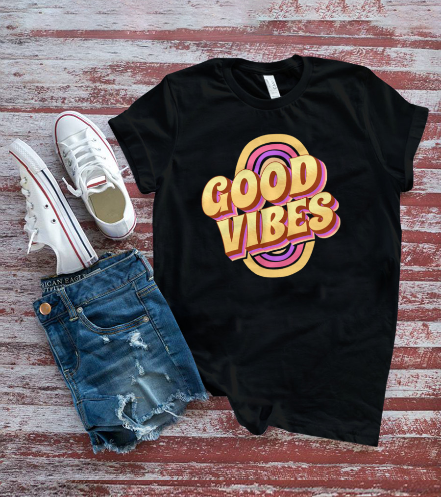 Good Vibes Retro Typography Colorful 70s T-Shirt