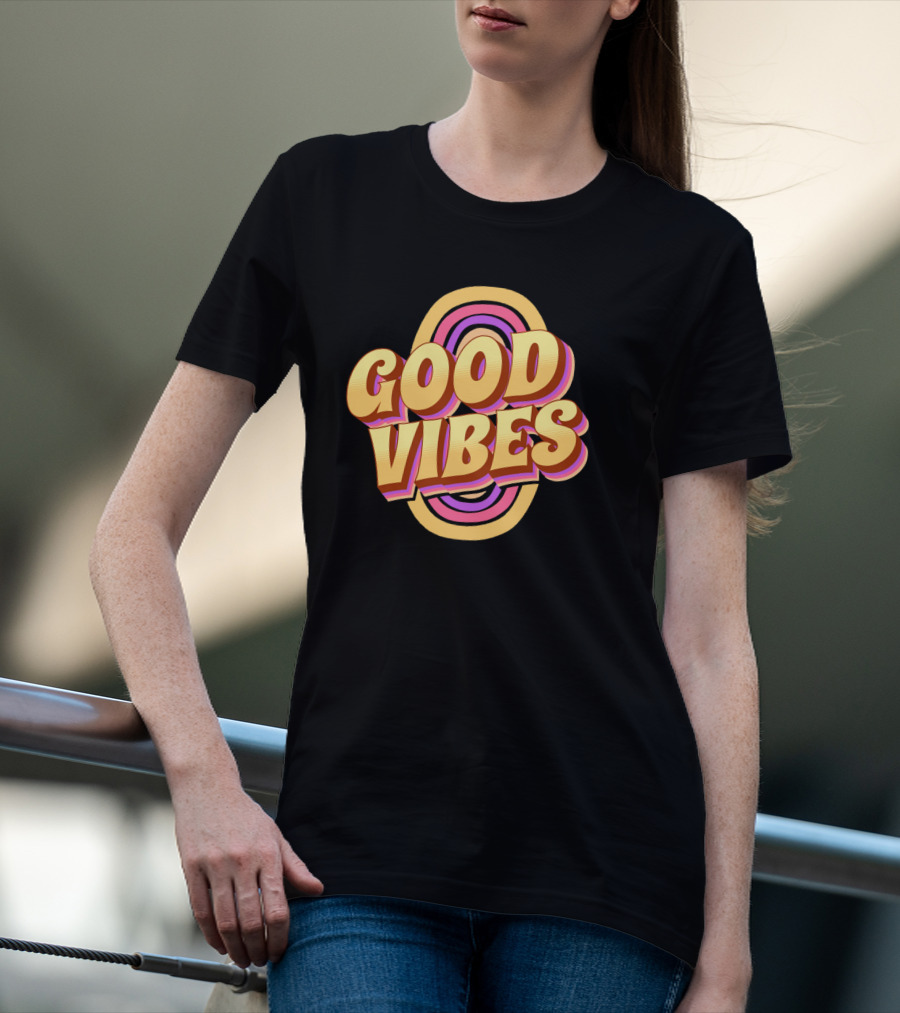 Good Vibes Retro Typography Colorful 70s T-Shirt