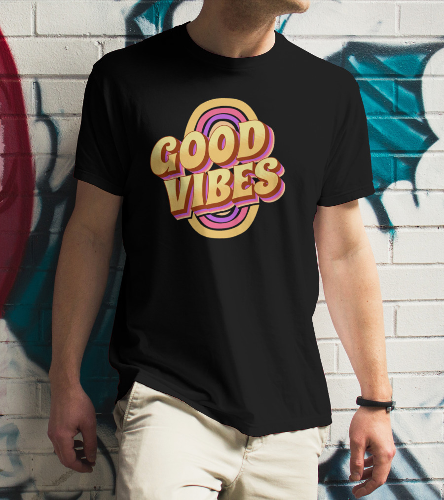 Good Vibes Retro Typography Colorful 70s T-Shirt