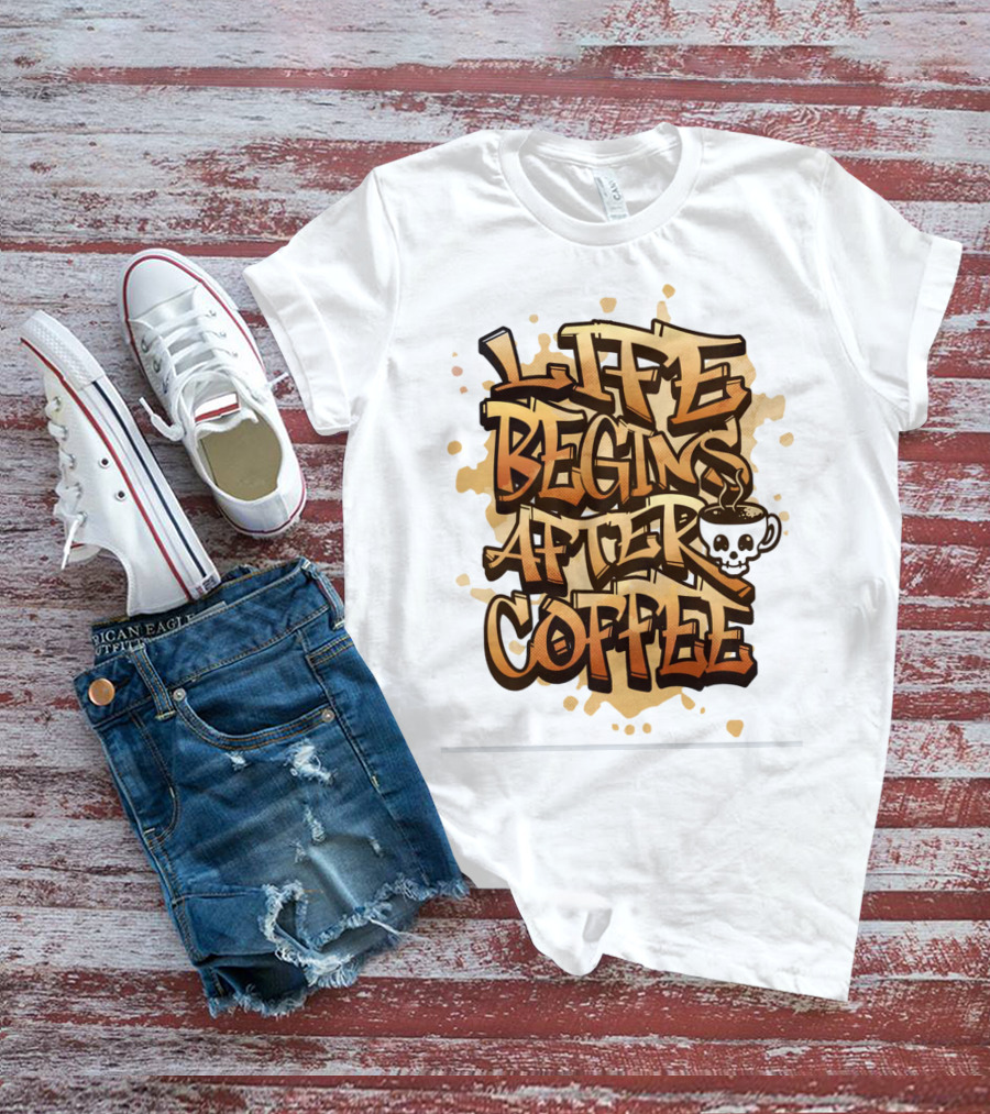 Life Begins After Coffee Graffiti Skull T-Shirt
