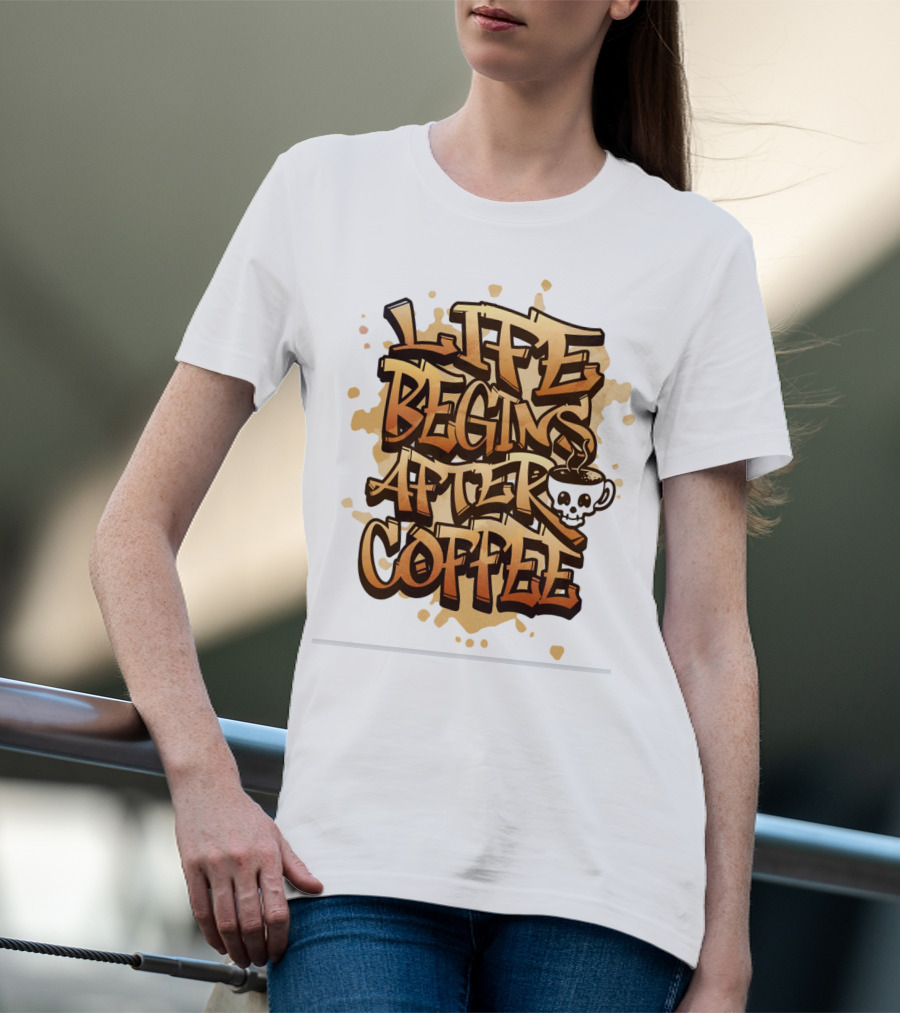 Life Begins After Coffee Graffiti Skull T-Shirt