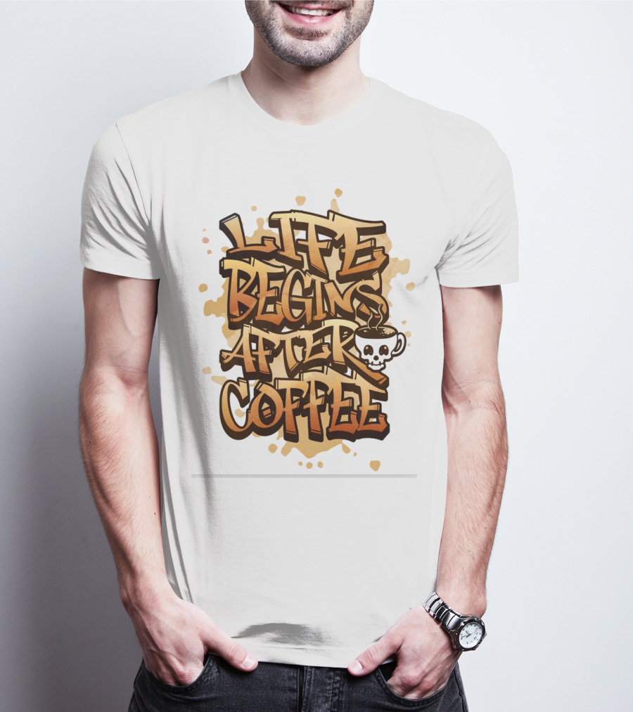 Life Begins After Coffee Graffiti Skull T-Shirt
