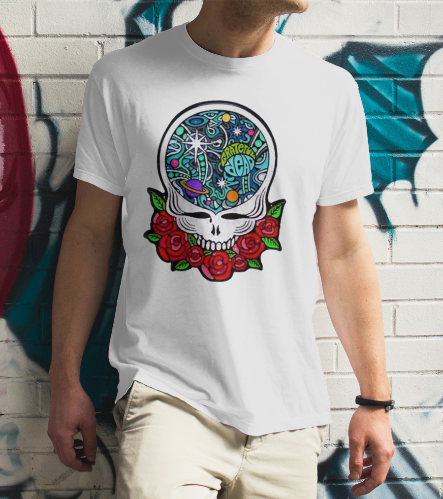 Grateful Dead Skull With Cosmic Rose Design By Danny Steinman T-Shirt