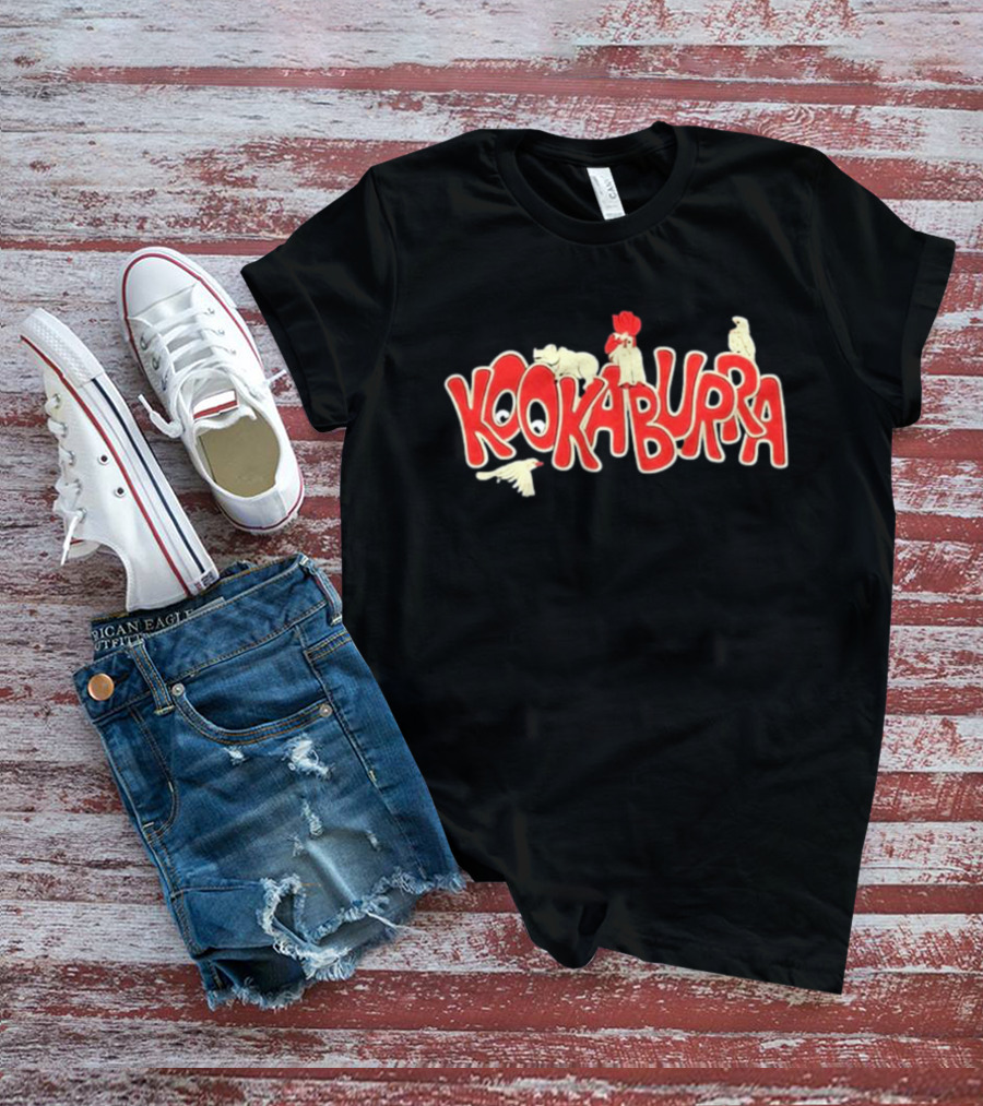 Kookaburra Band Logo With Animals In Red And White T-Shirt