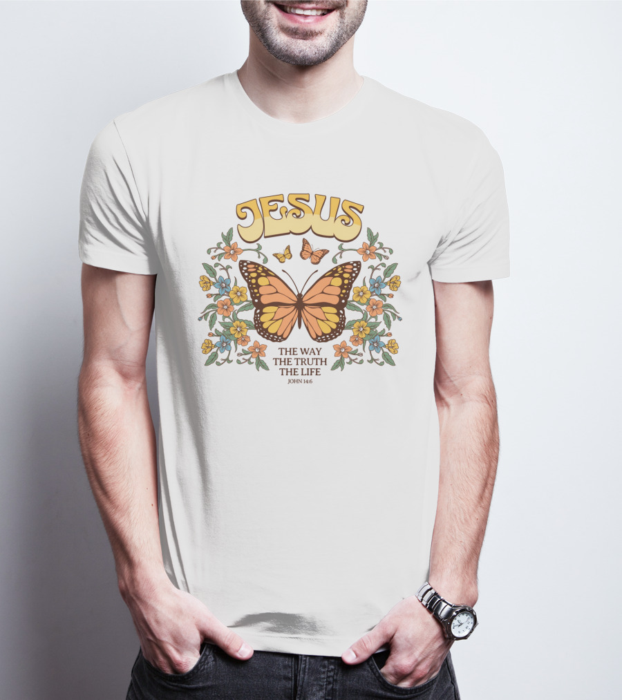 JESUS The Way The Truth The Life John 14:6 Butterfly Floral T-Shirt