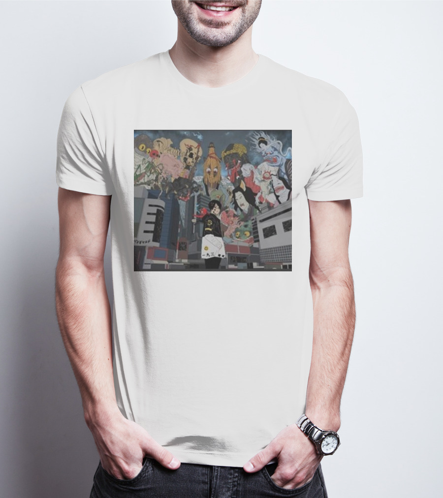 Kemuri Ikumi X Nass Anime Yokai-Inspired Urban Chaos Scene T-Shirt