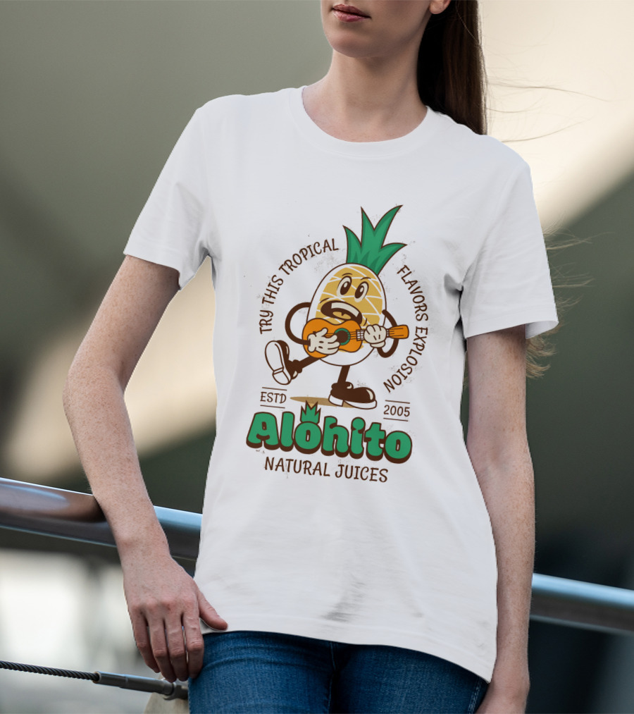 Alohito Natural Juices Tru-Taste Tropical Flavors Pineapple Mascot ESTD 2005 T-Shirt