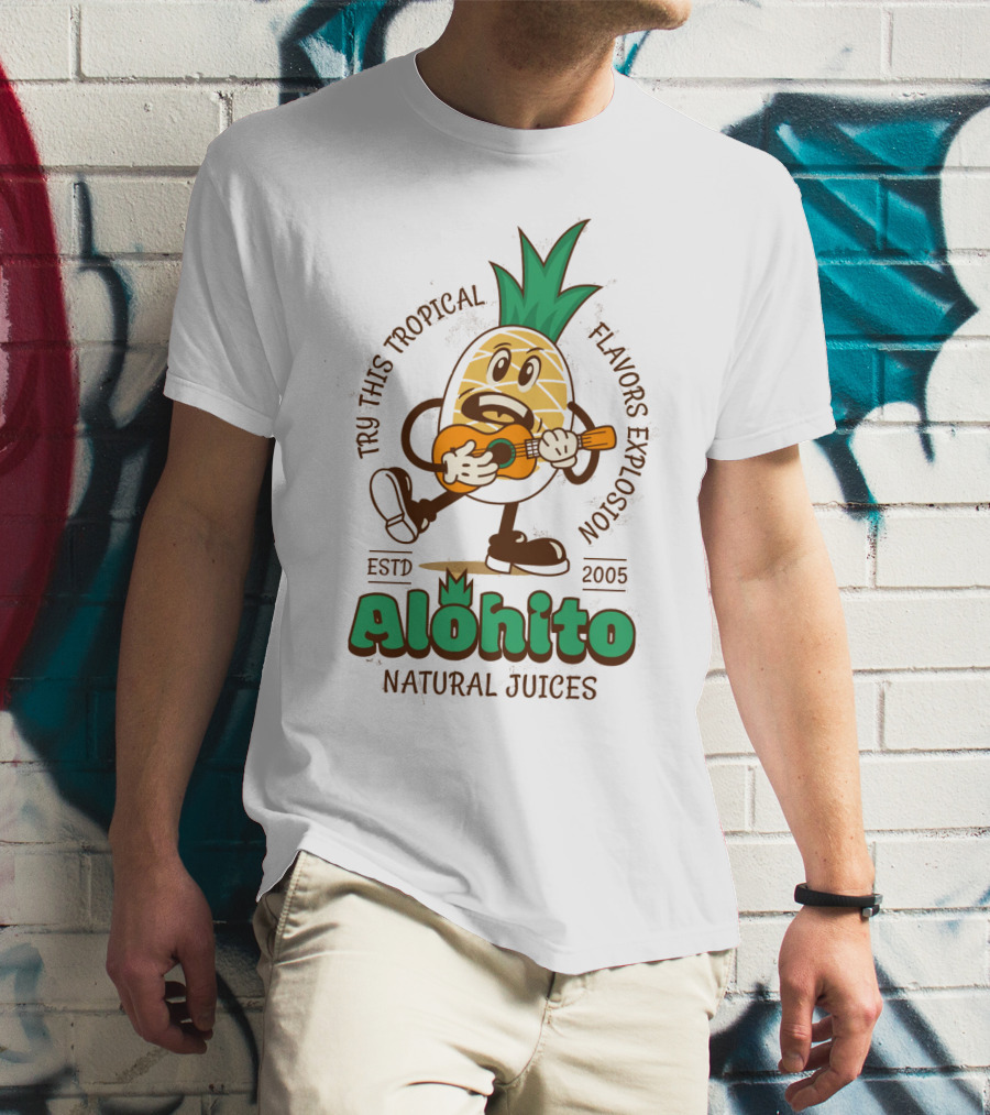 Alohito Natural Juices Tru-Taste Tropical Flavors Pineapple Mascot ESTD 2005 T-Shirt