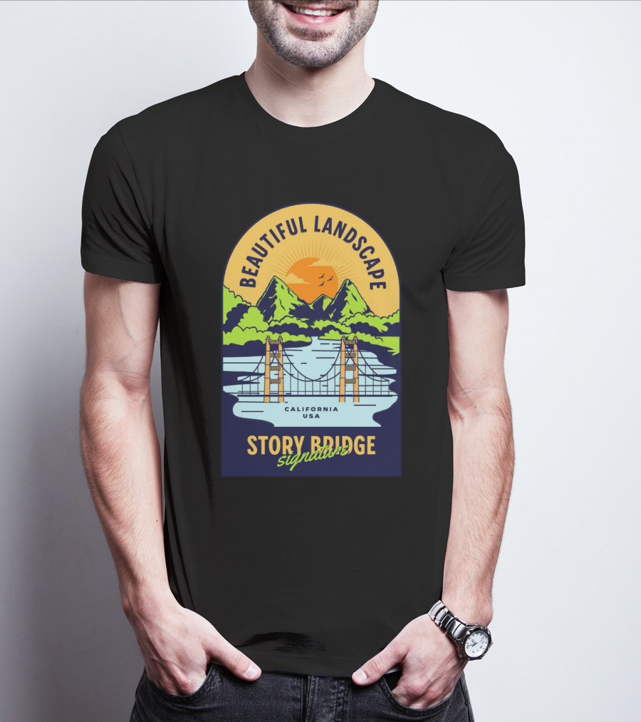 Beautiful Landscape Story Bridge California USA Signature T-Shirt