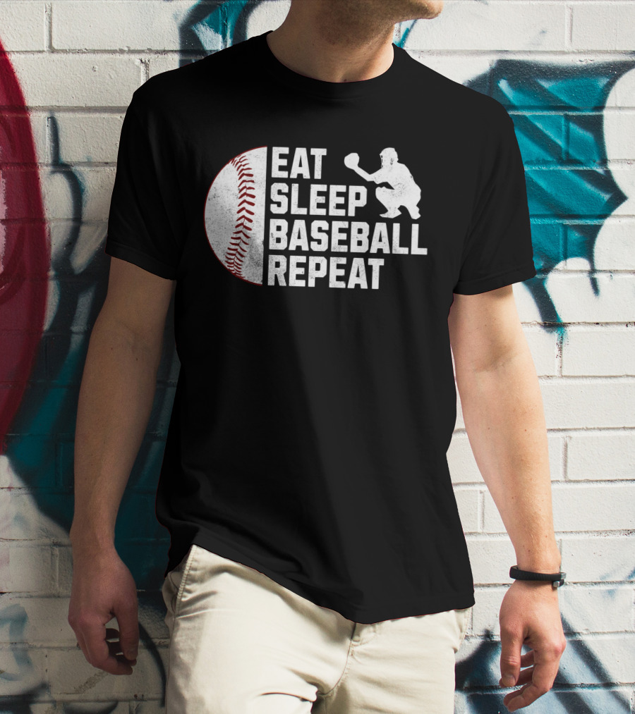 Eat Sleep Baseball Repeat Silhouette Catcher T-Shirt