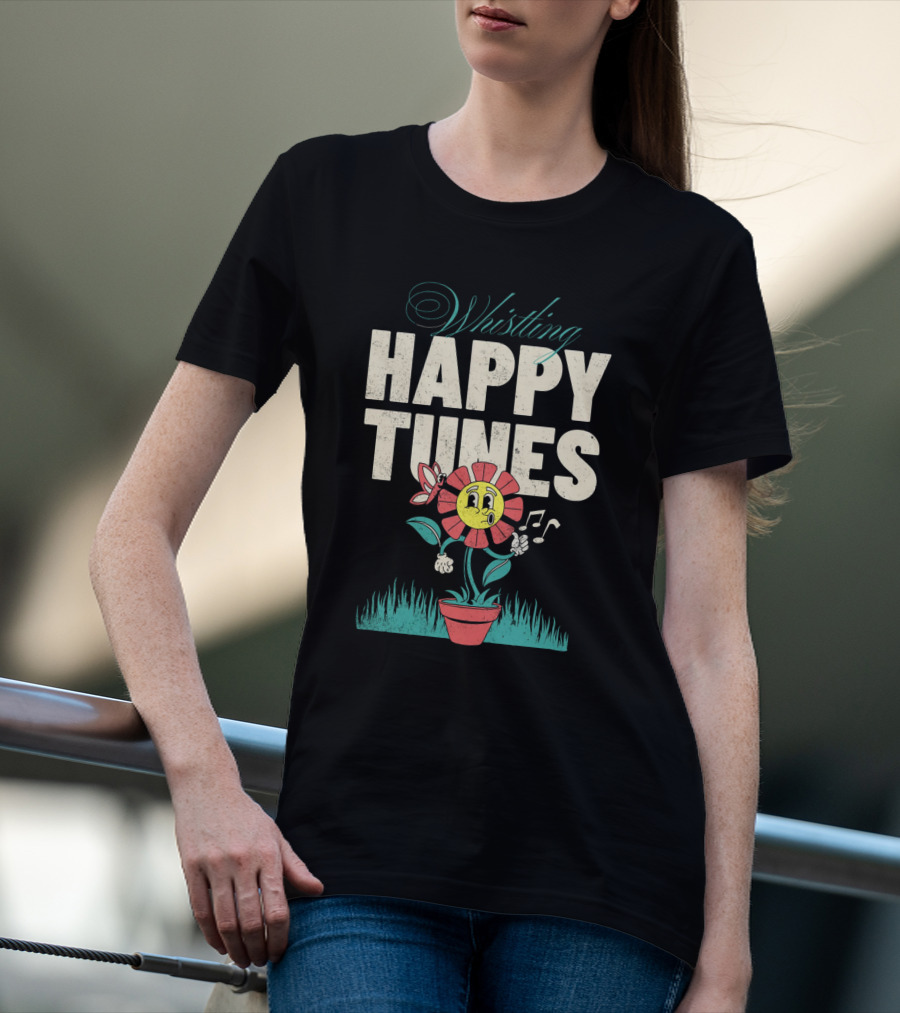 Whistling Happy Tunes Flower With Music Notes T-Shirt