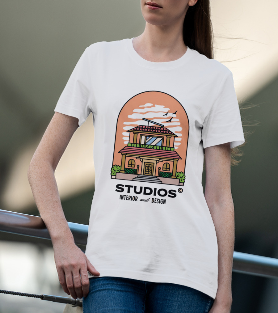 STUDIOS Interior And Design House With Airplane Sky Arch T-Shirt