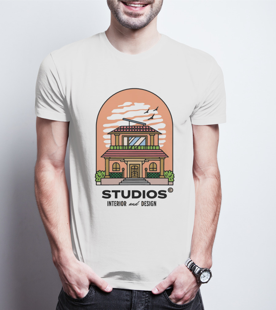 STUDIOS Interior And Design House With Airplane Sky Arch T-Shirt