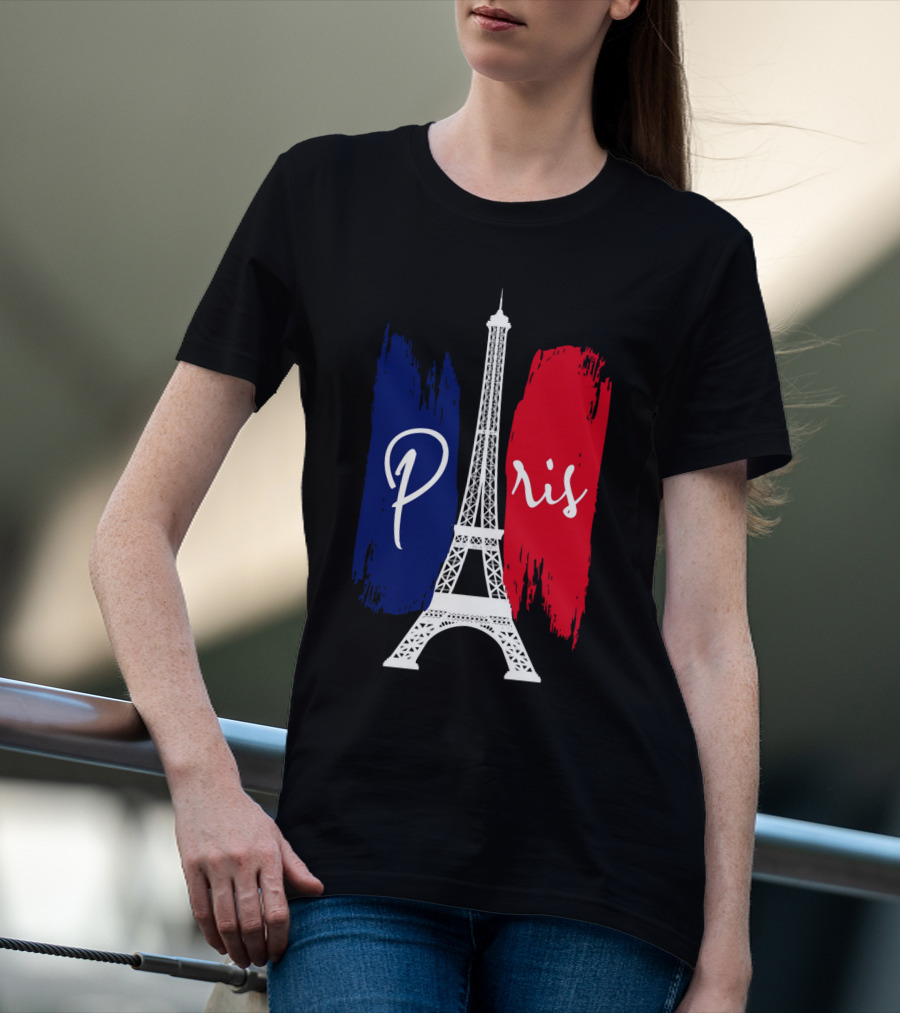 Paris Eiffel Tower Blue Red Brush Strokes T-Shirt