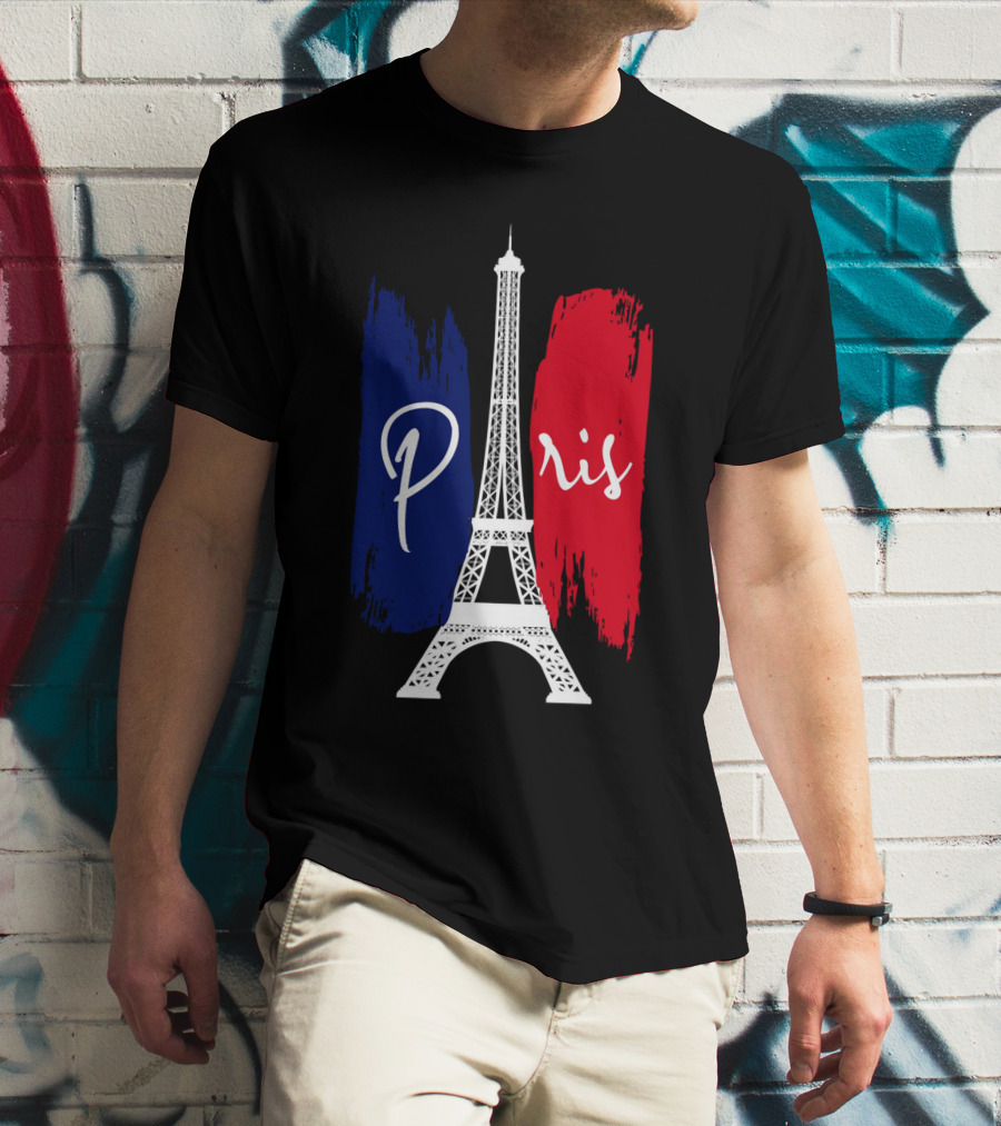 Paris Eiffel Tower Blue Red Brush Strokes T-Shirt