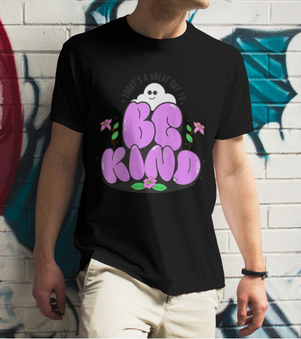 Be Kind Cute Ghost And Flowers T-Shirt