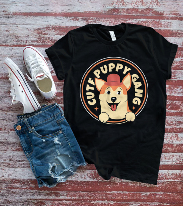 Cute Puppy Gang Corgi With Red Hat And Cheerful Expression T-Shirt