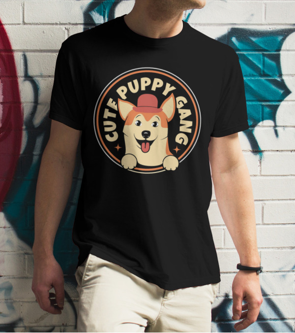 Cute Puppy Gang Corgi With Red Hat And Cheerful Expression T-Shirt