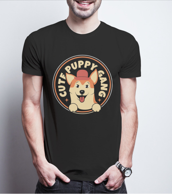 Cute Puppy Gang Corgi With Red Hat And Cheerful Expression T-Shirt
