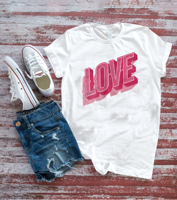 Love Lettering Typography Valentine's Day Pink 3D Effect T-Shirt