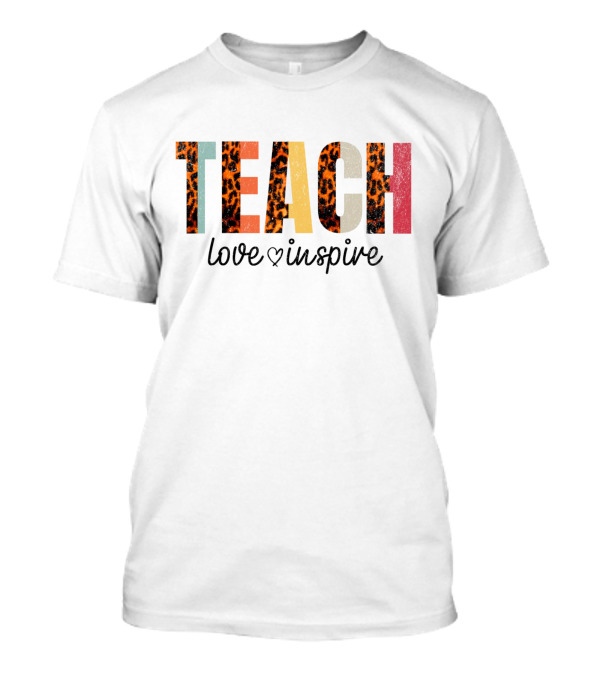 Teach Love Inspire Leopard Print Text T-Shirt
