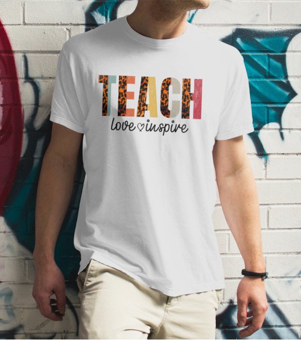 Teach Love Inspire Leopard Print Text T-Shirt