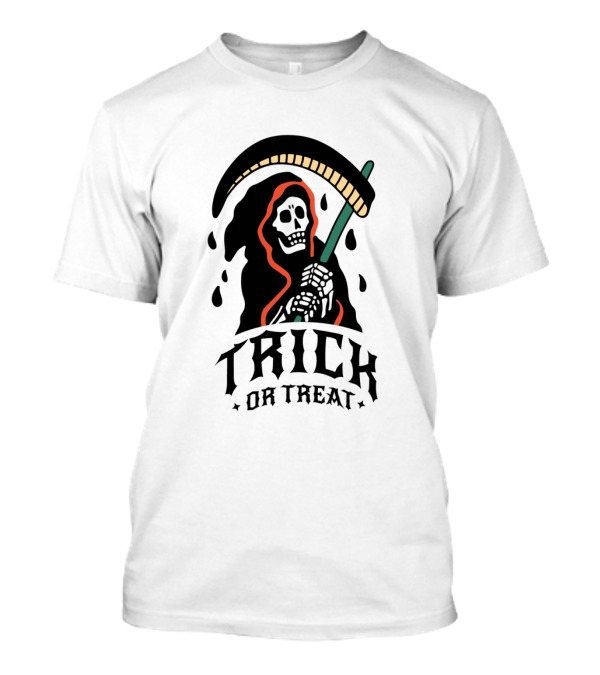 Trick Or Treat Grim Reaper Skeleton With Scythe Halloween T-Shirt