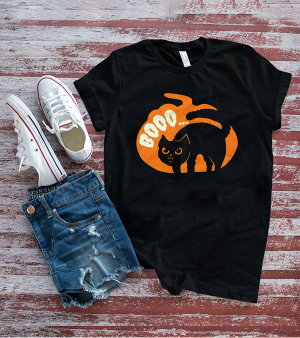 BOO Scary Cat Halloween Pumpkin T-Shirt