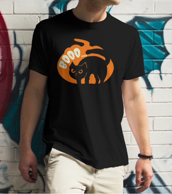 BOO Scary Cat Halloween Pumpkin T-Shirt