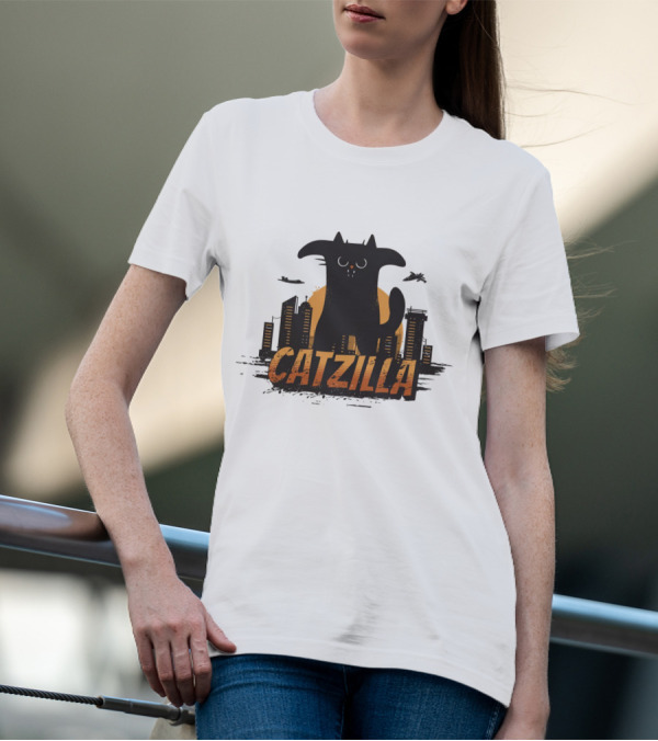 Catzilla Funny Comic Animal Skyline Monster T-Shirt
