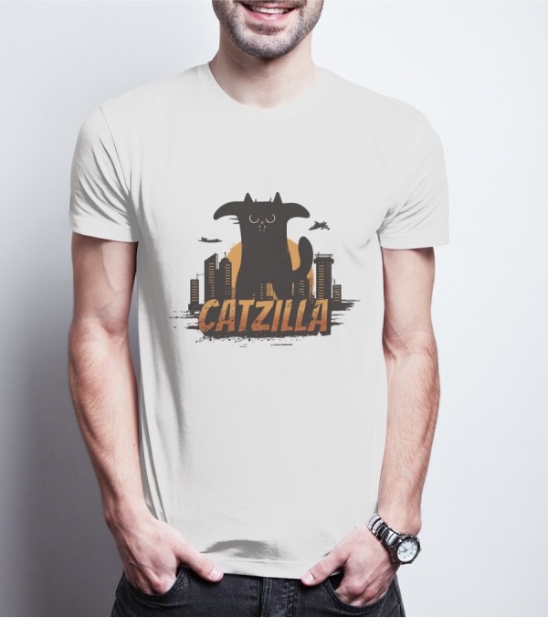 Catzilla Funny Comic Animal Skyline Monster T-Shirt