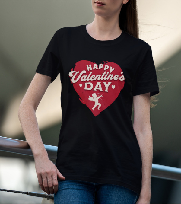 Happy Valentine's Day Cupid Heart With Arrow T-Shirt