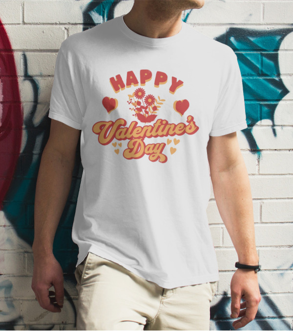 Happy Valentine's Day Flowers With Hearts And Floral Arrangement T-Shirt