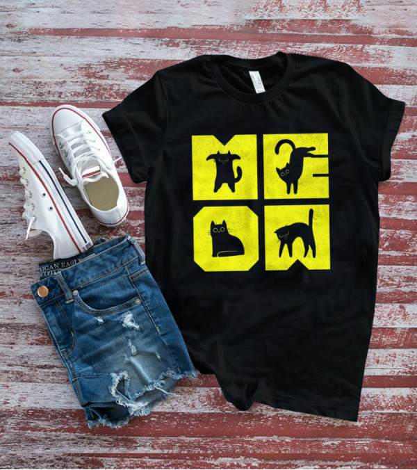 MEOW Cute Black Cats On Yellow Blocks T-Shirt