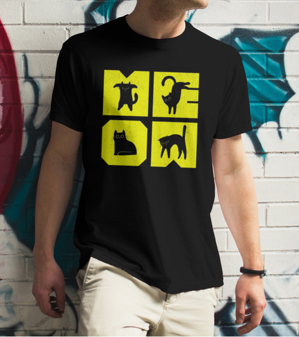 MEOW Cute Black Cats On Yellow Blocks T-Shirt