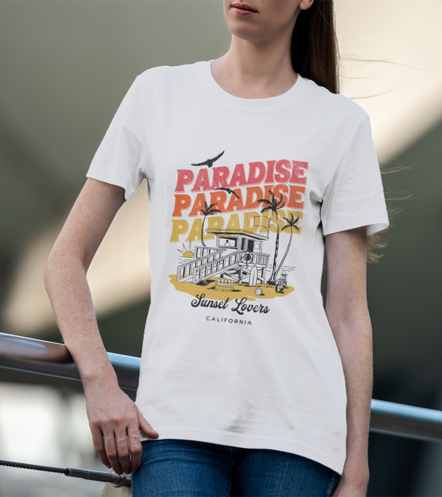 Paradise Sunset Beach Scene With Tropical Palms T-Shirt