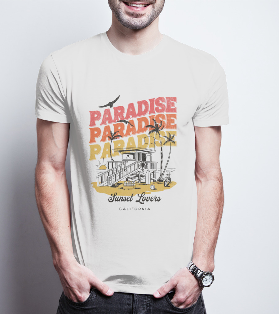 Paradise Sunset Beach Scene With Tropical Palms T-Shirt