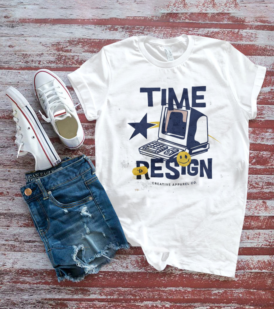 Time To Resign Vintage Computer Smiley Creative Apparel Co T-Shirt