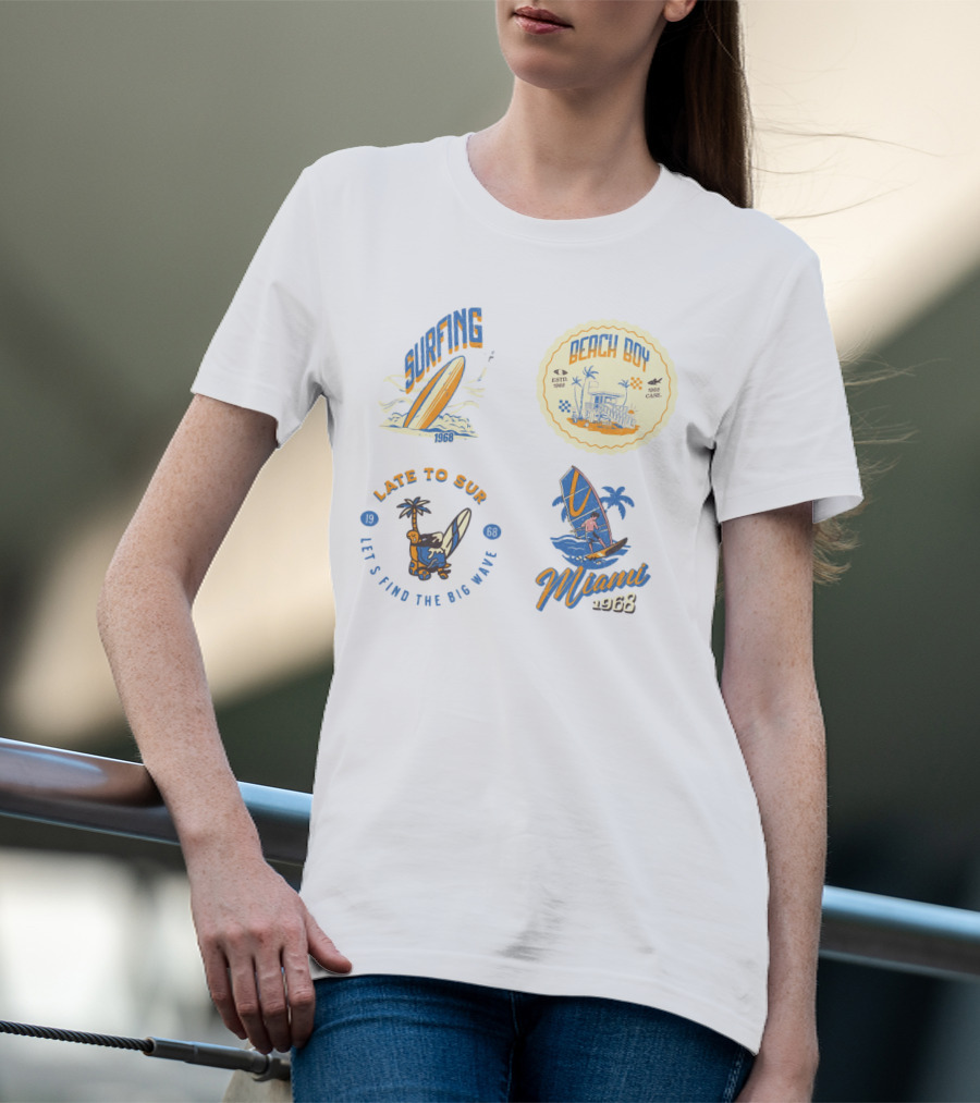 Surfing Beach Boy Miami 1968 Late To Surf Club T-Shirt