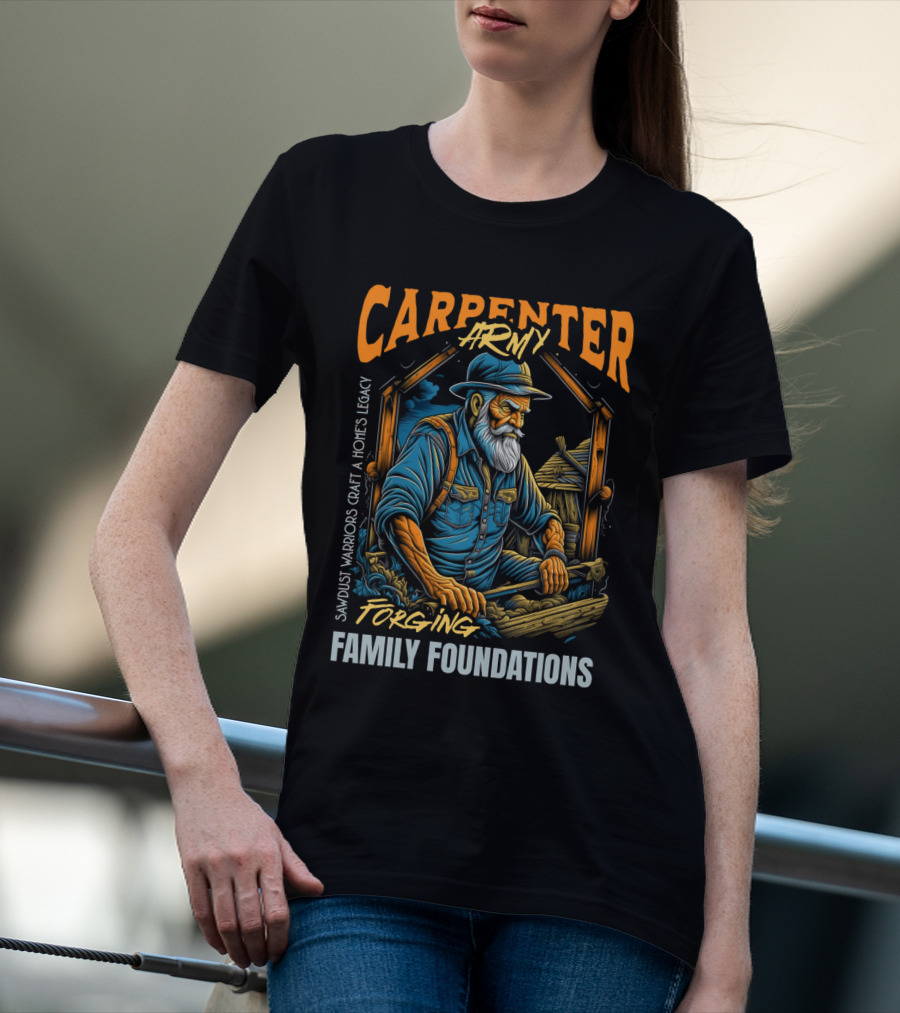 Carpenter Army Forging Family Foundations Sawdust Warriors Craft Homes Legacy T-Shirt
