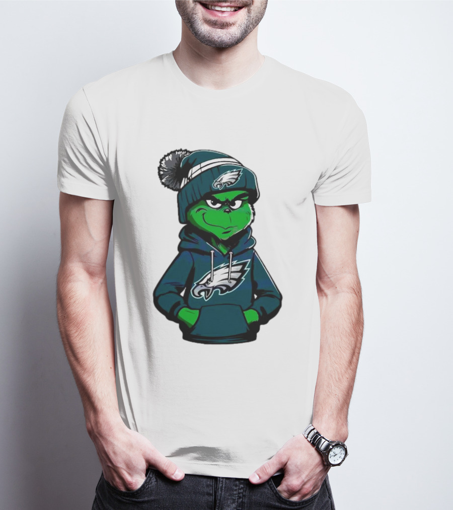 Grinch Dressed In Philadelphia Eagles Hoodie And Hat T-Shirt