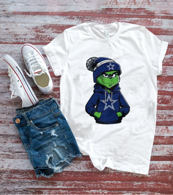 Grinch In Dallas Cowboys Hoodie And Beanie With Star T-Shirt