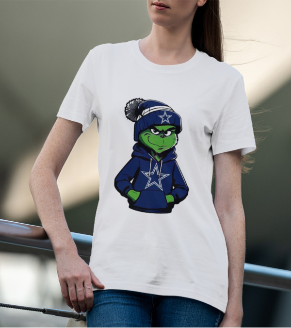 Grinch In Dallas Cowboys Hoodie And Beanie With Star T-Shirt