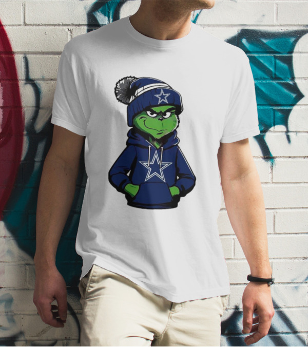 Grinch In Dallas Cowboys Hoodie And Beanie With Star T-Shirt