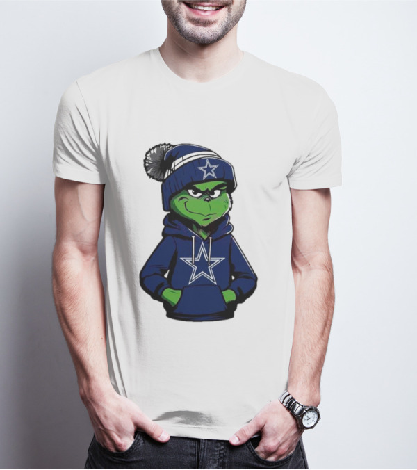 Grinch In Dallas Cowboys Hoodie And Beanie With Star T-Shirt