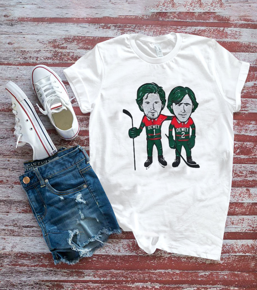 Dewey Brothers Hockey Duo With Numbered Jerseys And Sticks T-Shirt