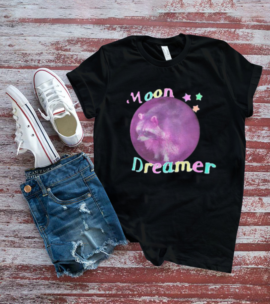 Moon Dreamer Raccoon Pastel Stars T-Shirt