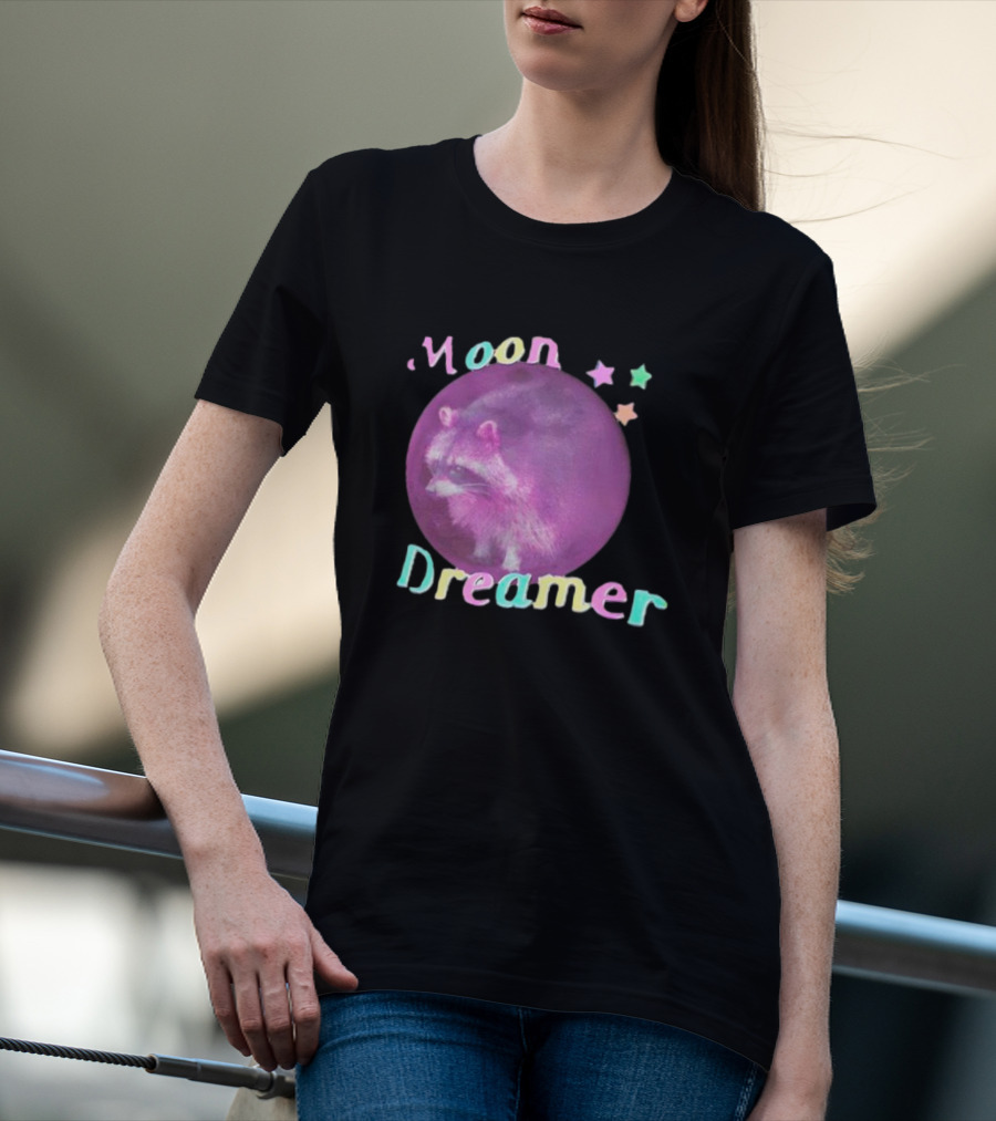Moon Dreamer Raccoon Pastel Stars T-Shirt